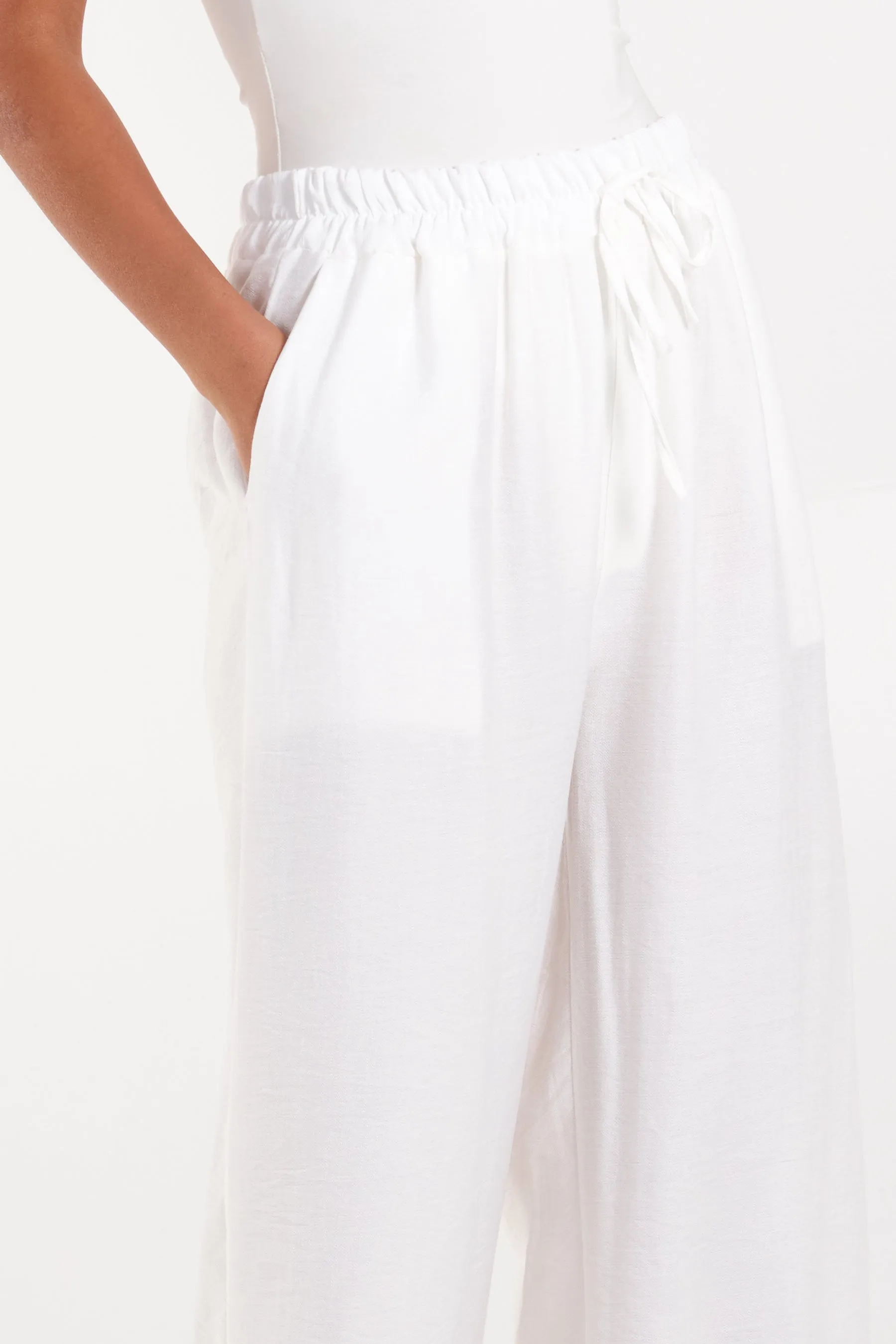 Crepe Elastic Waist Wide Leg Trousers