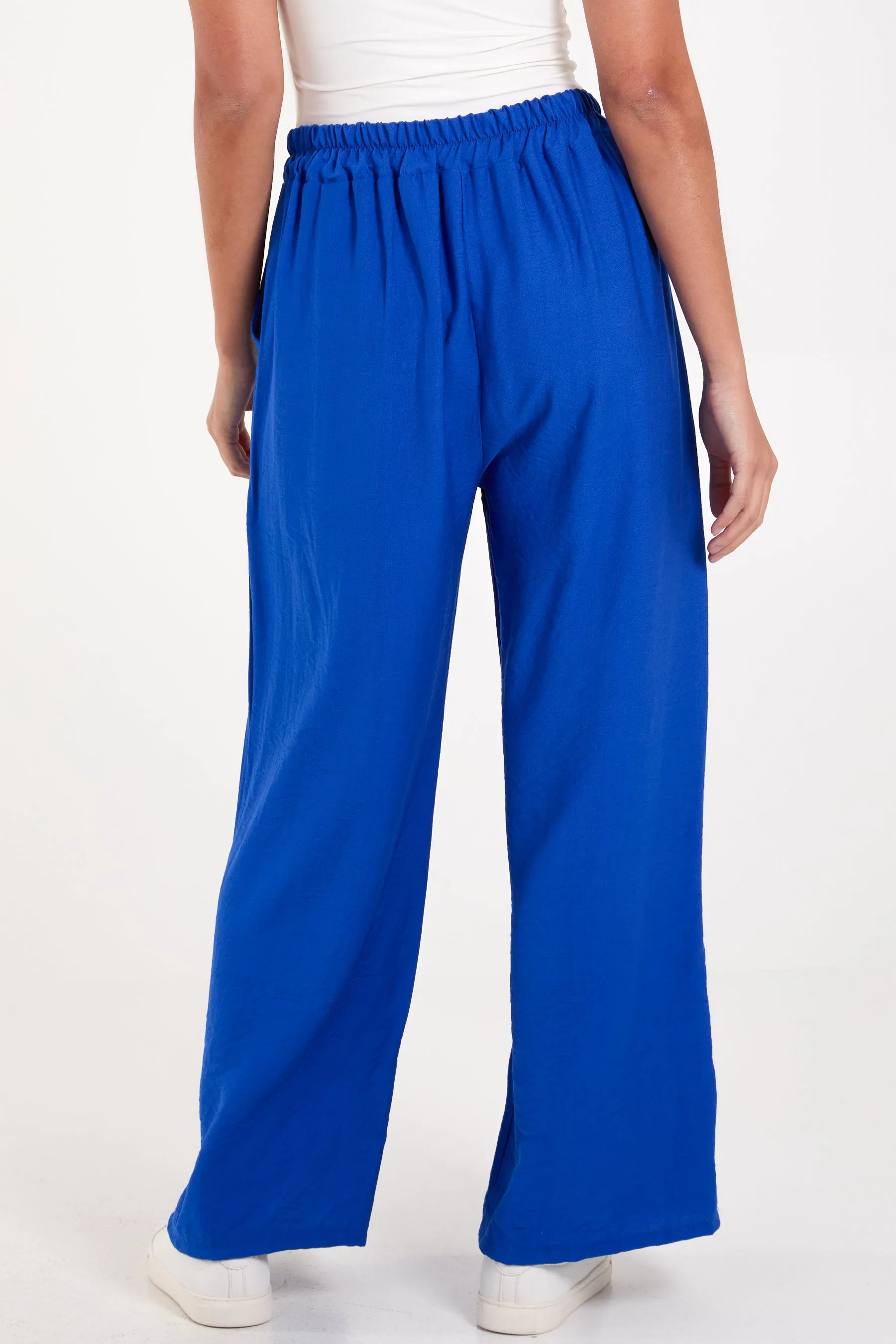 Crepe Elastic Waist Wide Leg Trousers