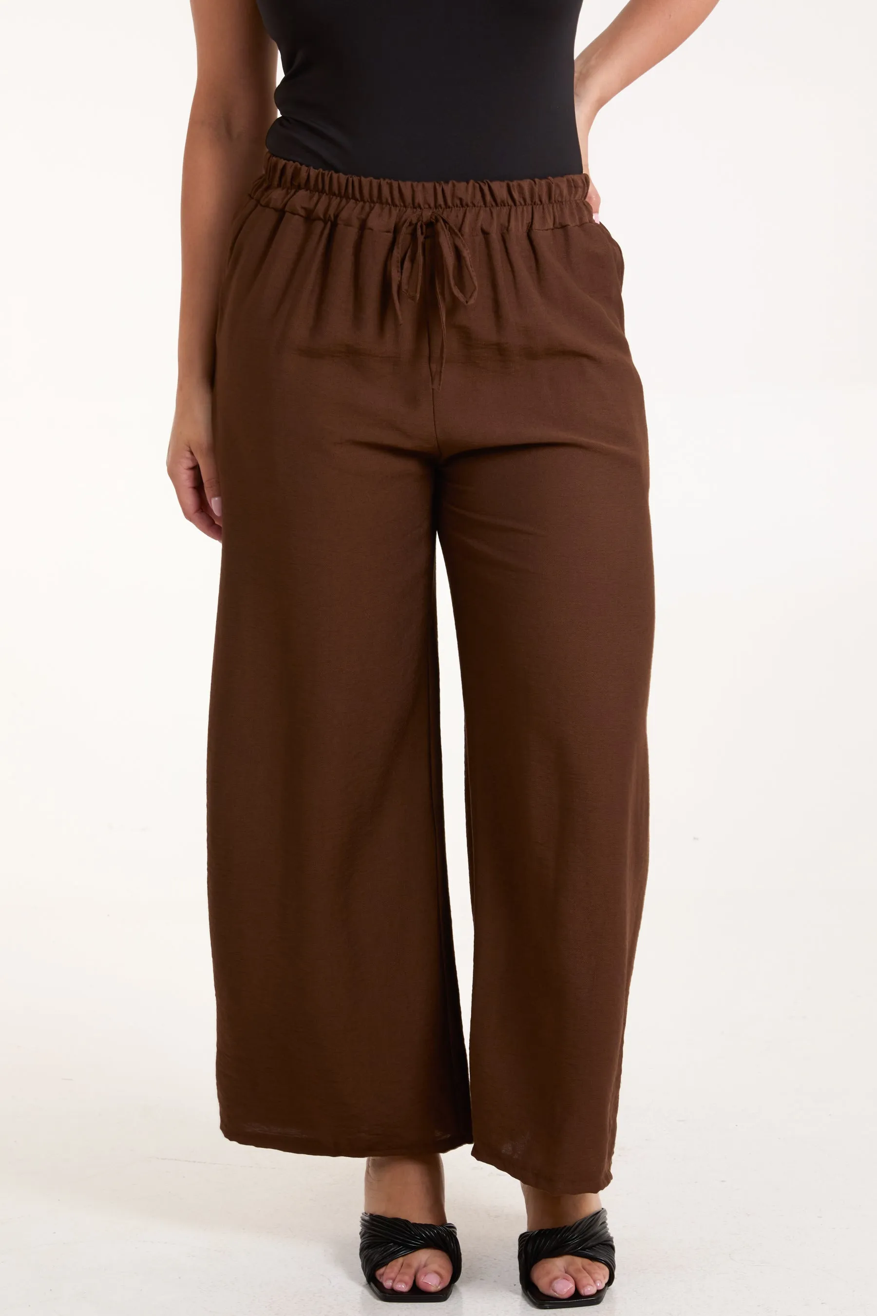 Crepe Elastic Waist Wide Leg Trousers