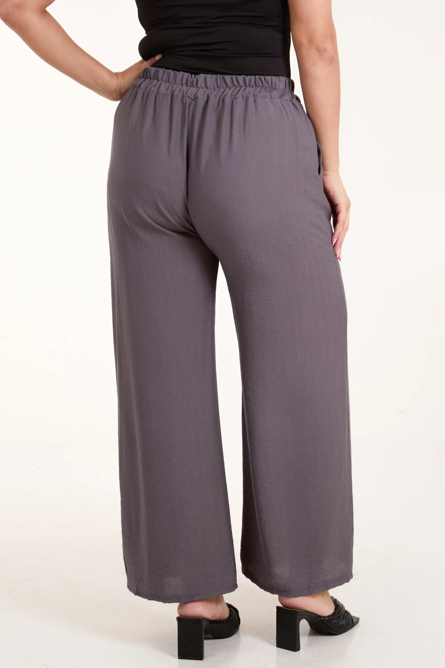 Crepe Elastic Waist Wide Leg Trousers