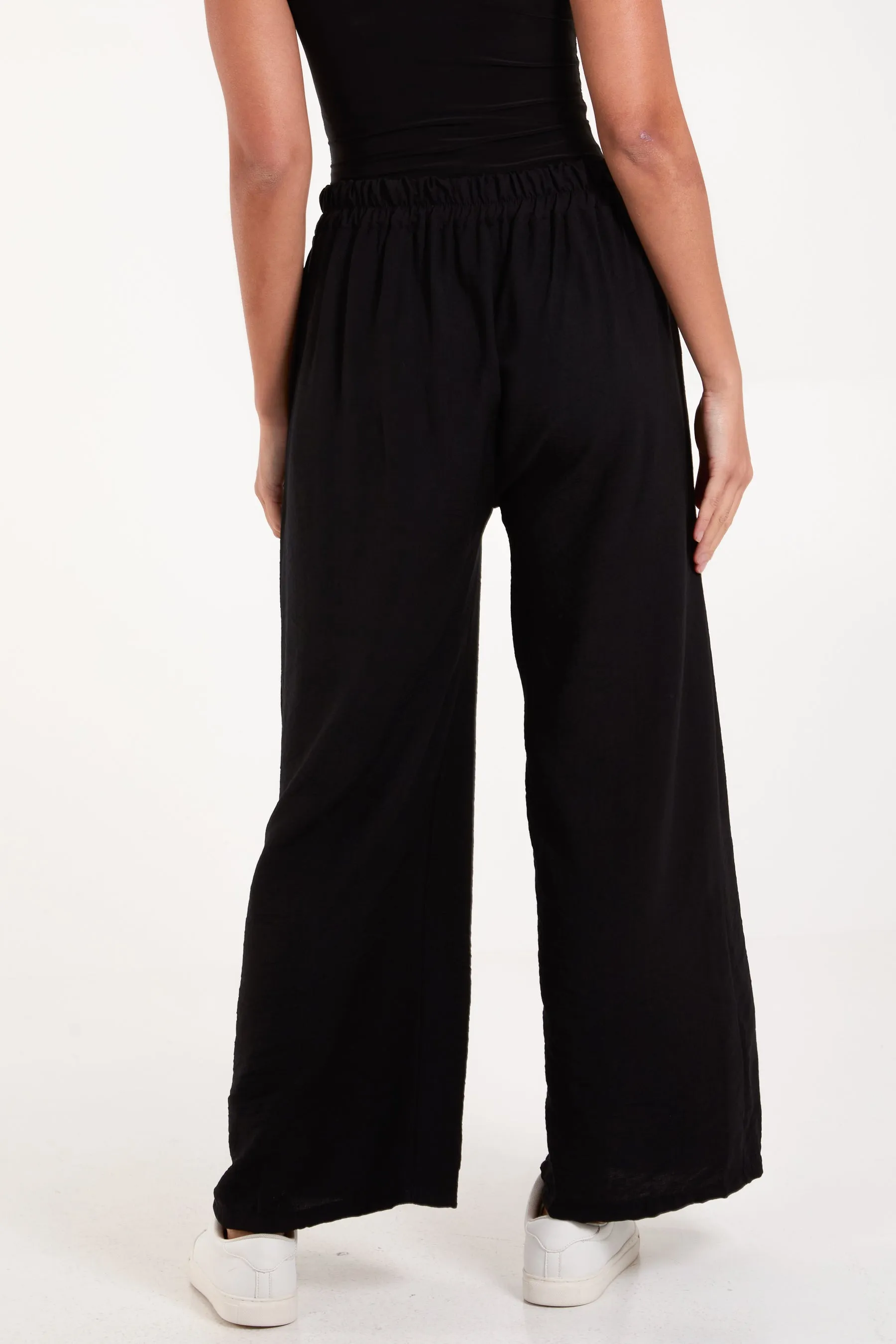 Crepe Elastic Waist Wide Leg Trousers