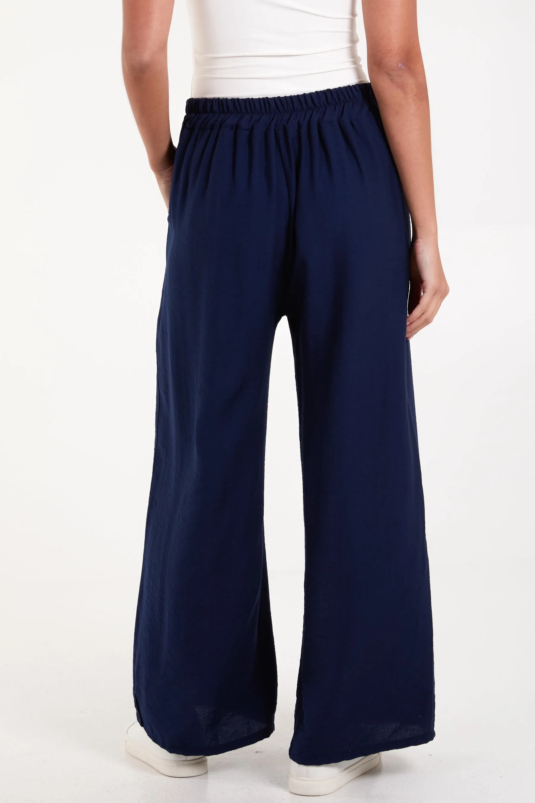 Crepe Elastic Waist Wide Leg Trousers