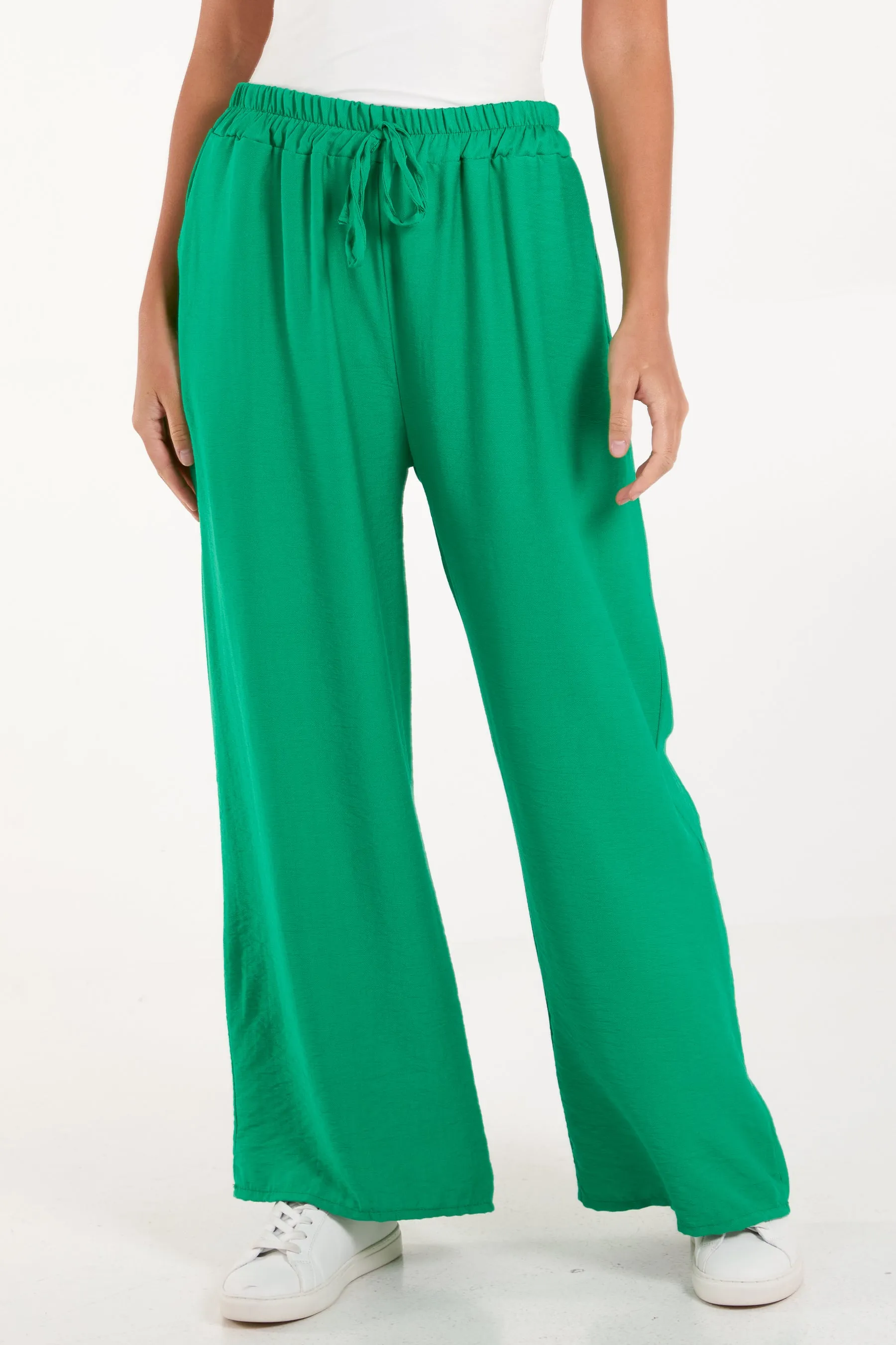 Crepe Elastic Waist Wide Leg Trousers