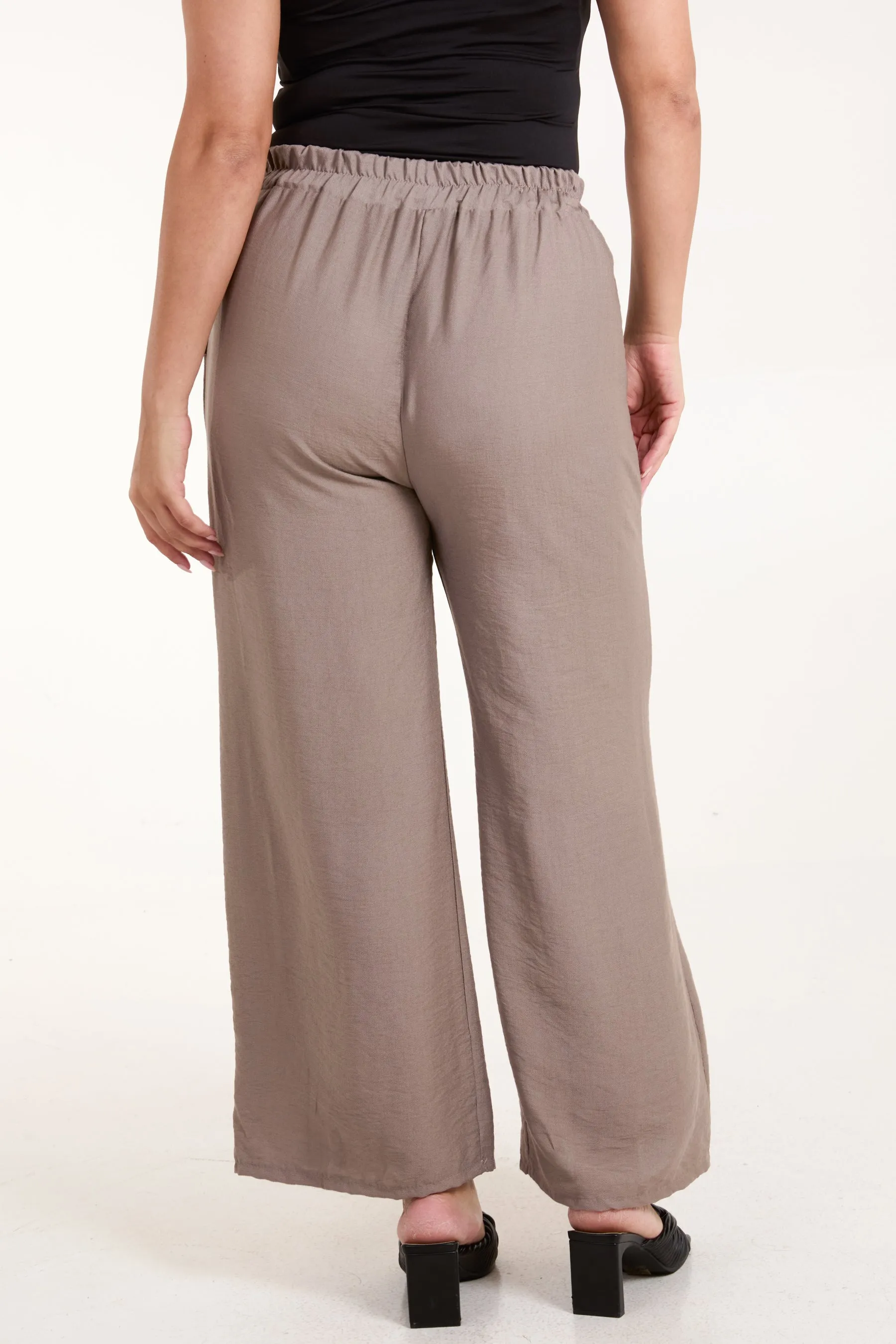 Crepe Elastic Waist Wide Leg Trousers