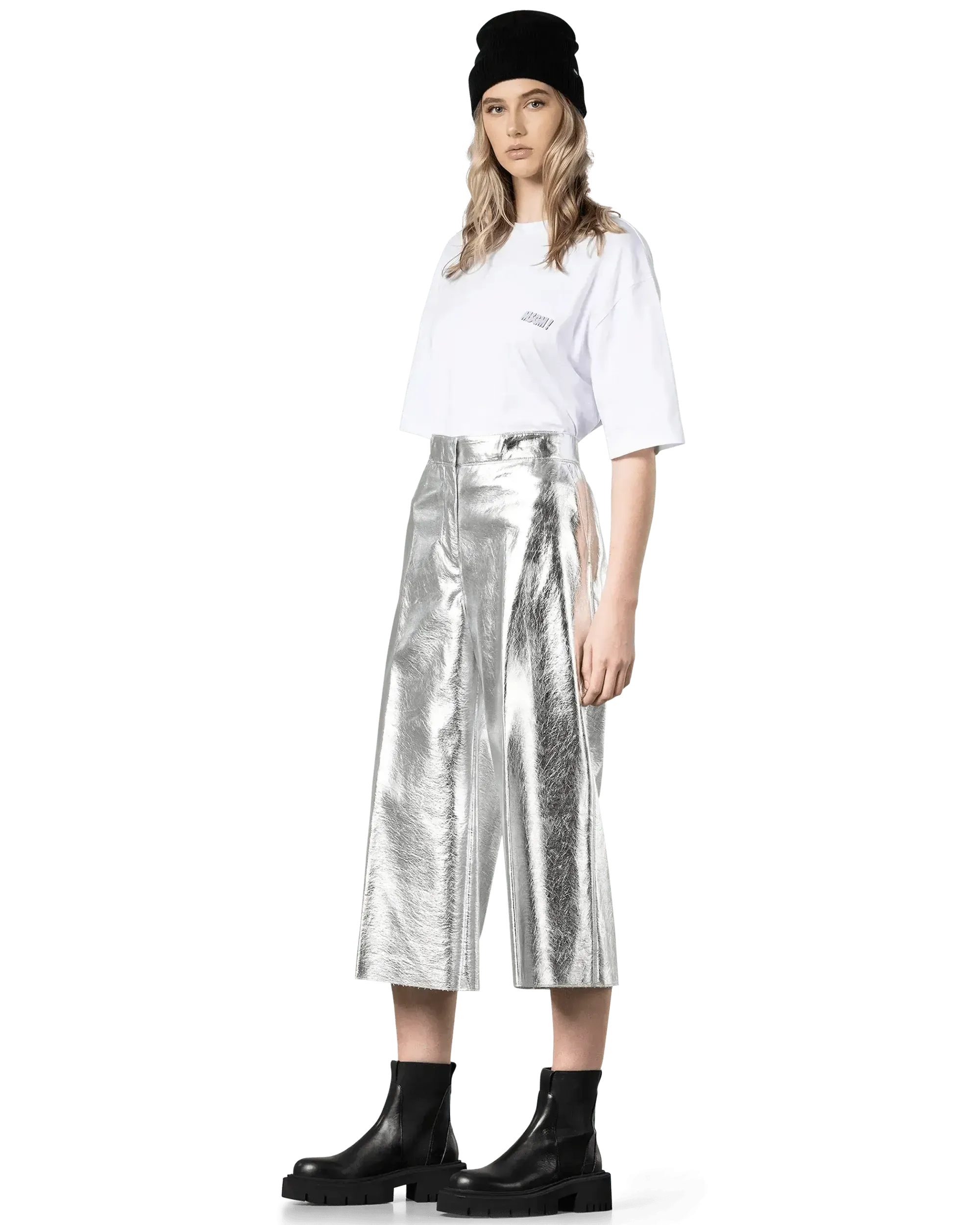 Cropped Metallic Leather Pants