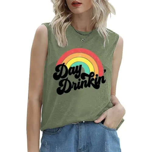 Day Drinkin' Vintage Rainbow Tank Women Funny Summer Shirt