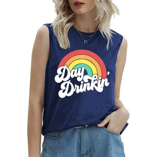 Day Drinkin' Vintage Rainbow Tank Women Funny Summer Shirt