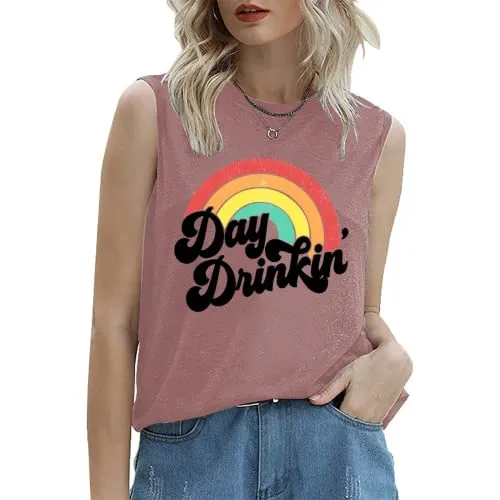 Day Drinkin' Vintage Rainbow Tank Women Funny Summer Shirt