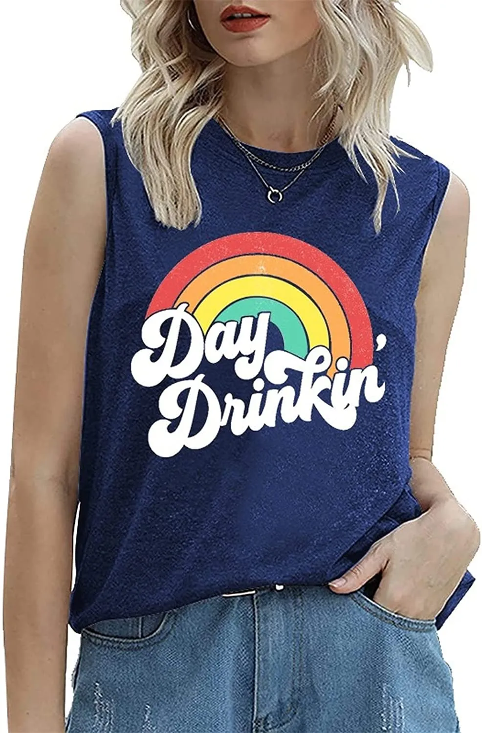 Day Drinkin' Vintage Rainbow Tank Women Funny Summer Shirt