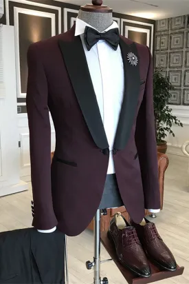 Dean Rich Burgundy Peaked Lapel Two-Piece Trim Fit Prom Suit