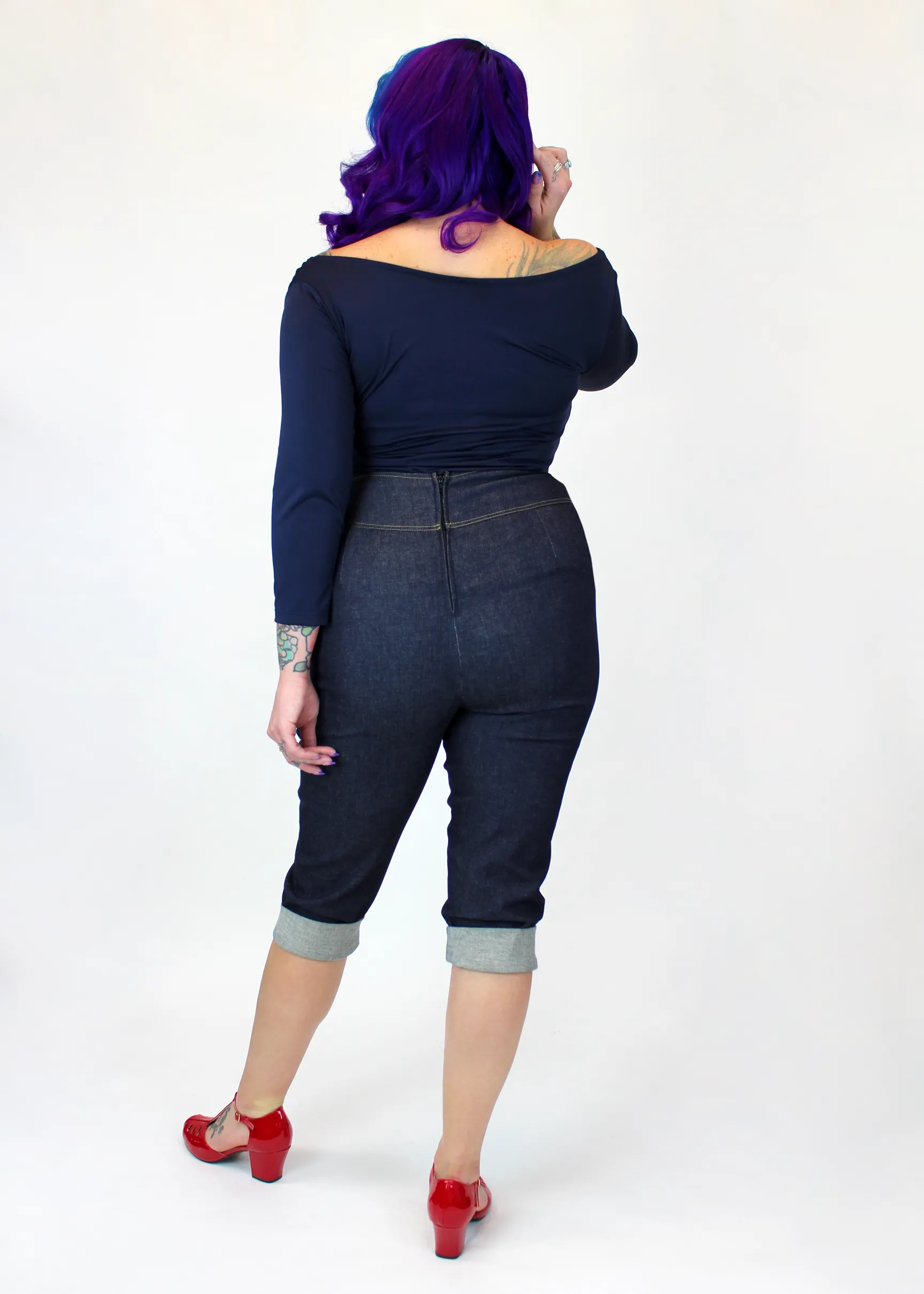 Denim Pin Up High Waist Capri Pants