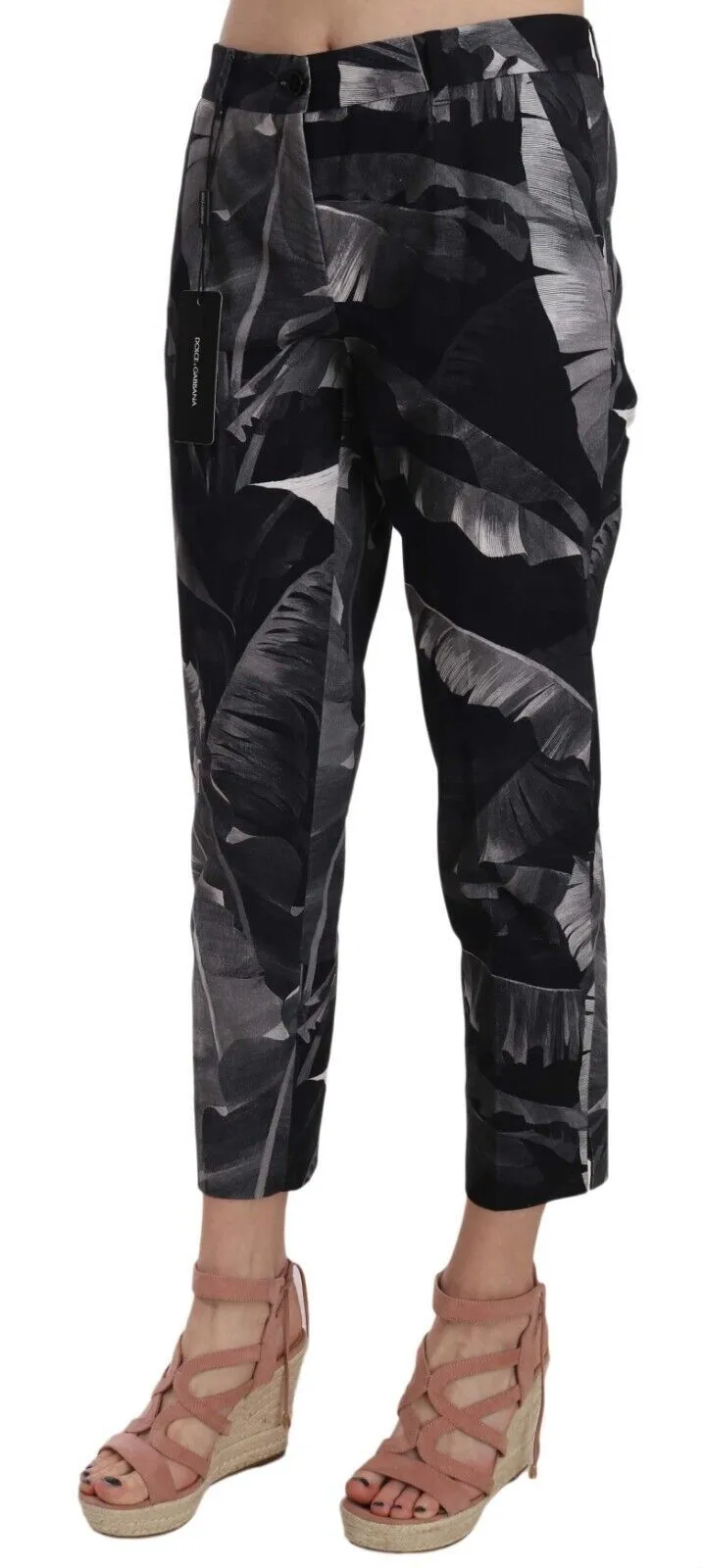 Dolce & Gabbana Black Banana Leaf Print Skinny Capri Pants