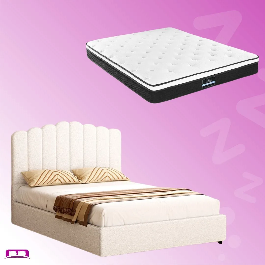 Double Package | Fion Boucle Storage Bed & Bonita Pillow Top Mattress (Medium Firm)