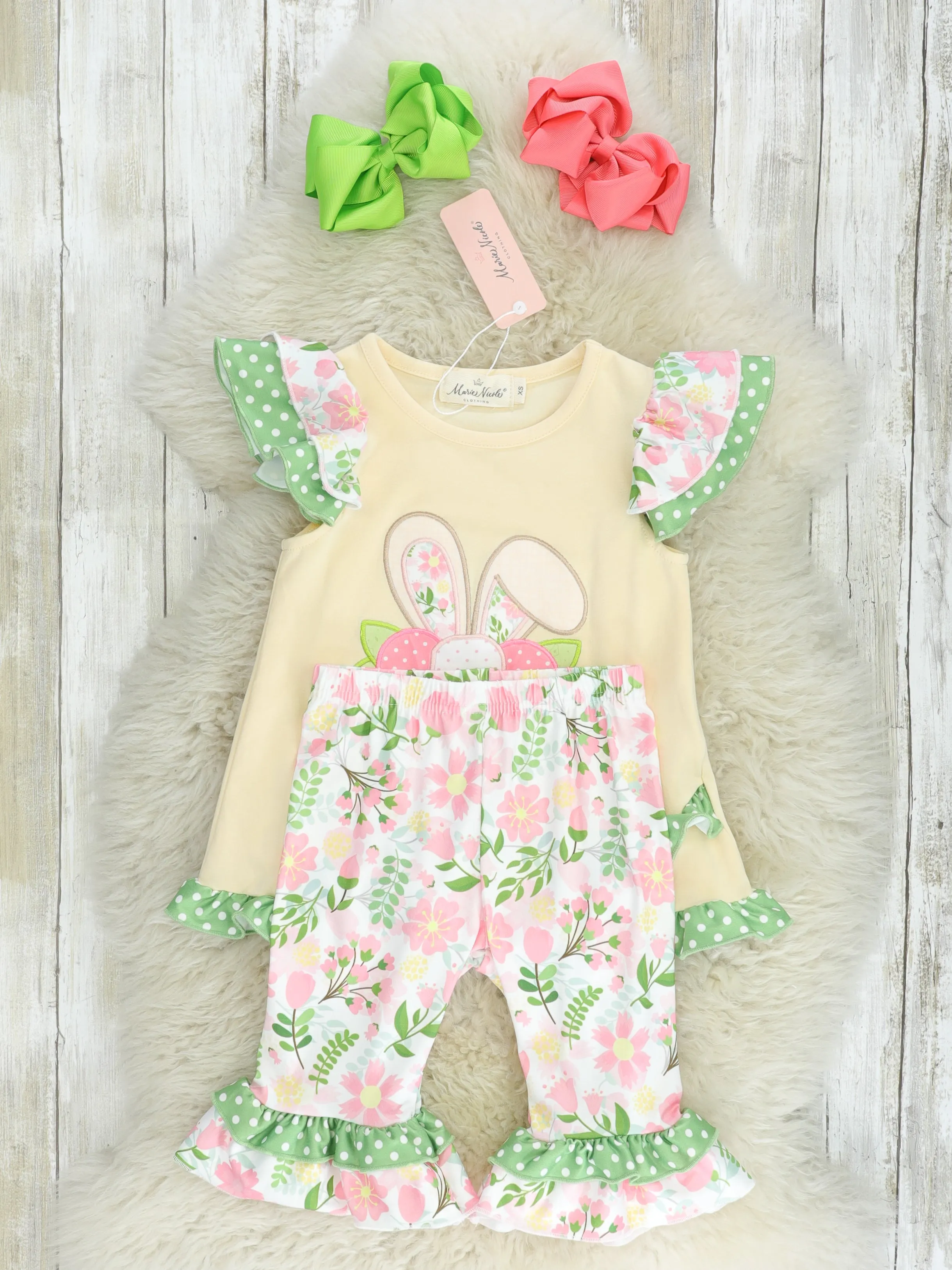 Eggshell Floral Bunny Ruffle Outfit