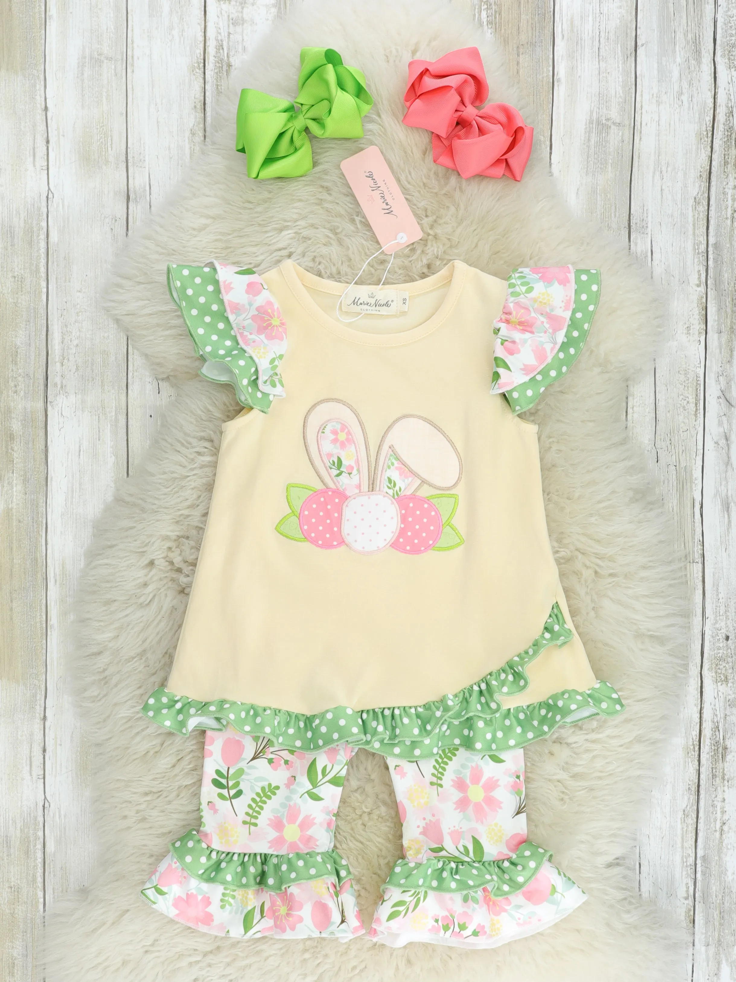 Eggshell Floral Bunny Ruffle Outfit