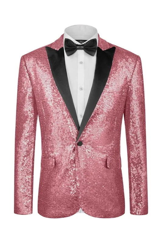 Elliot Fancy Rose Gold Sequins Peaked Lapel Prom Suit Ensemble