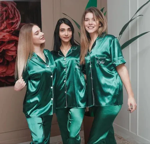 Emerald Green Satin Pajama Set