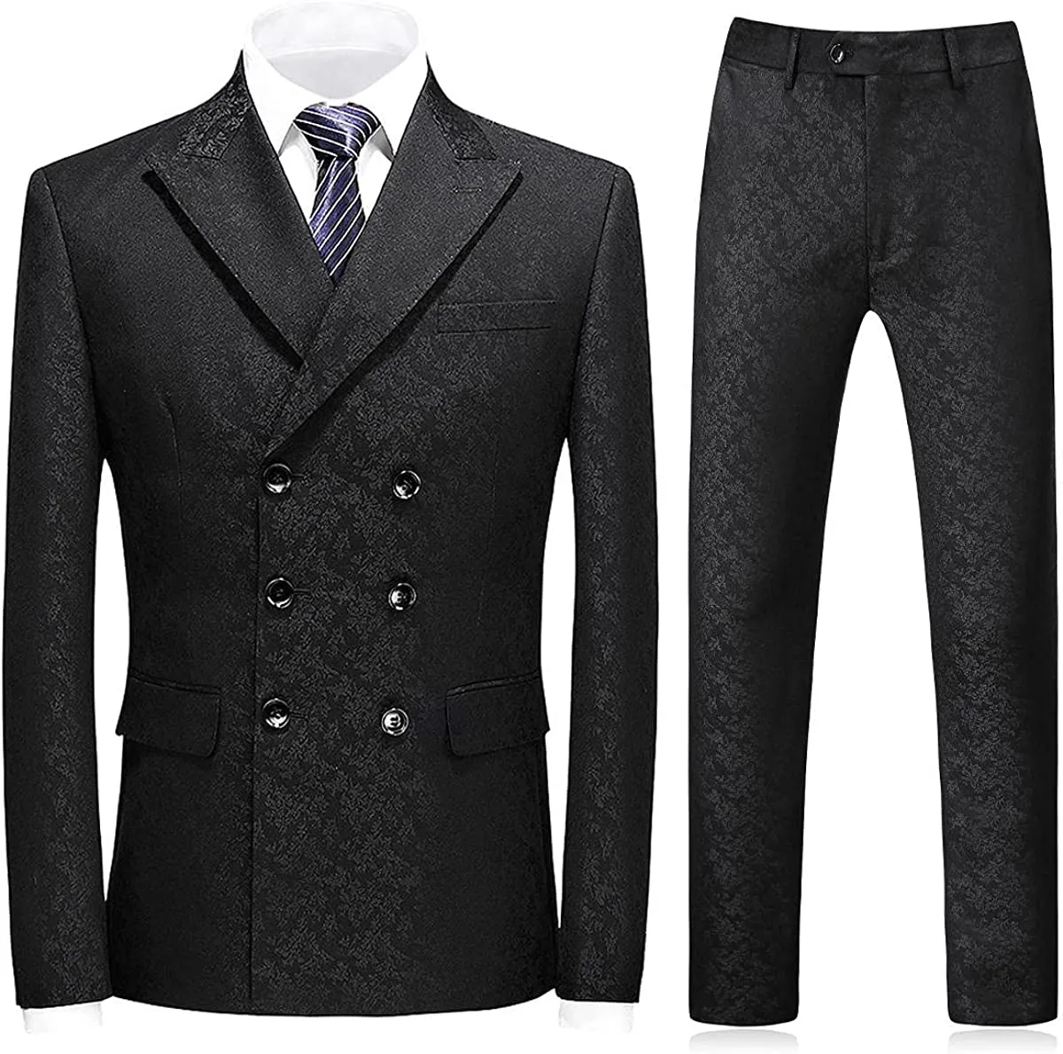 Emmett Chic Black Double Breasted Jacquard Men's Prom Attire