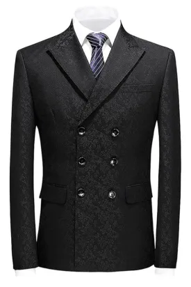 Emmett Chic Black Double Breasted Jacquard Men's Prom Attire