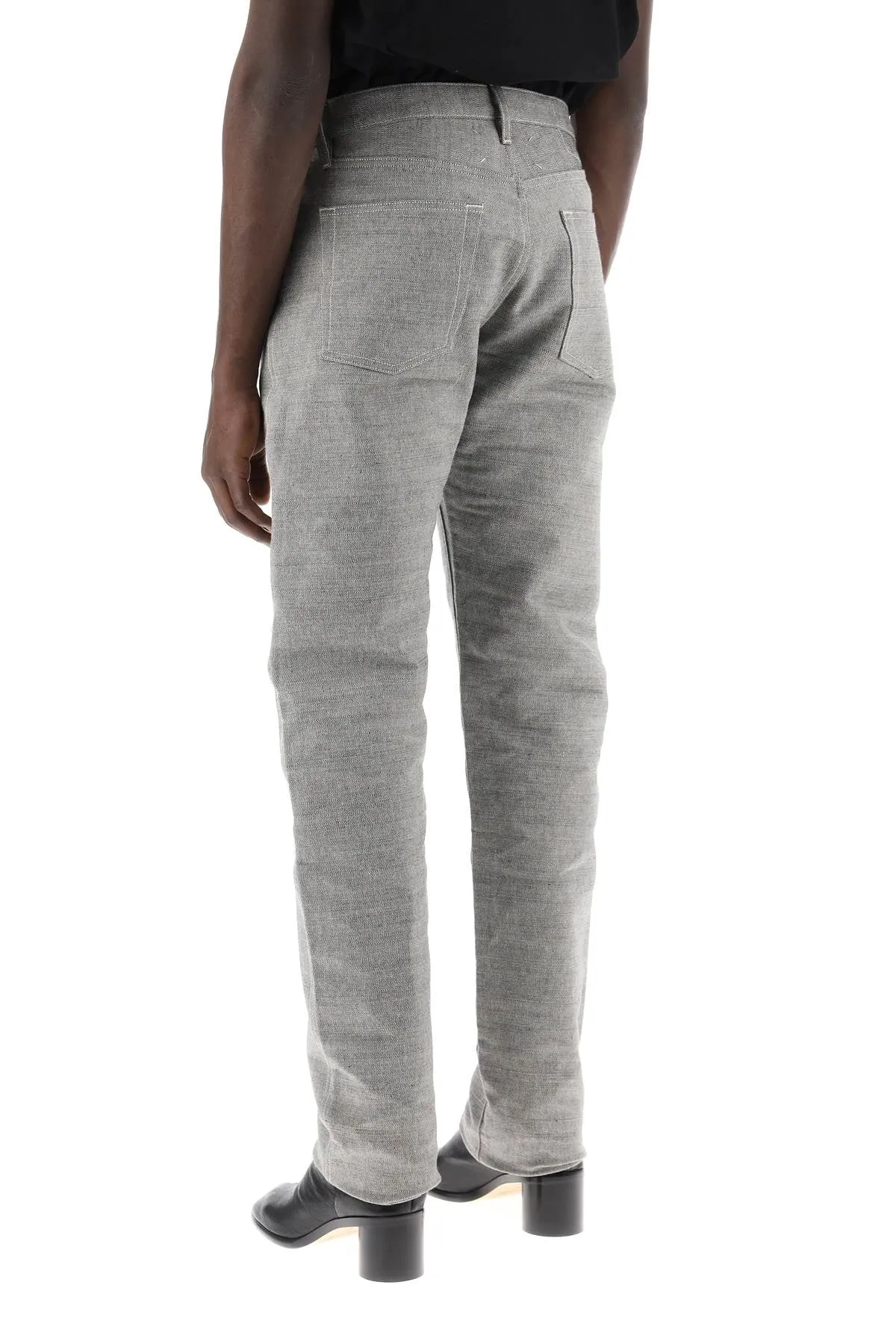 five-pocket trousers in mélange effect canvas