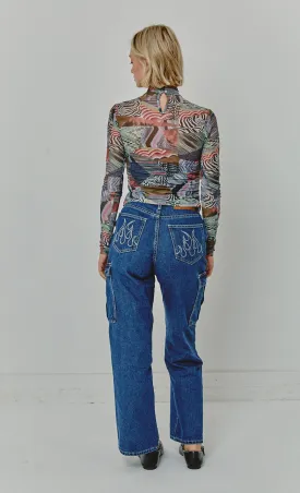 FLAME EMBROIDERED UTILITY JEANS