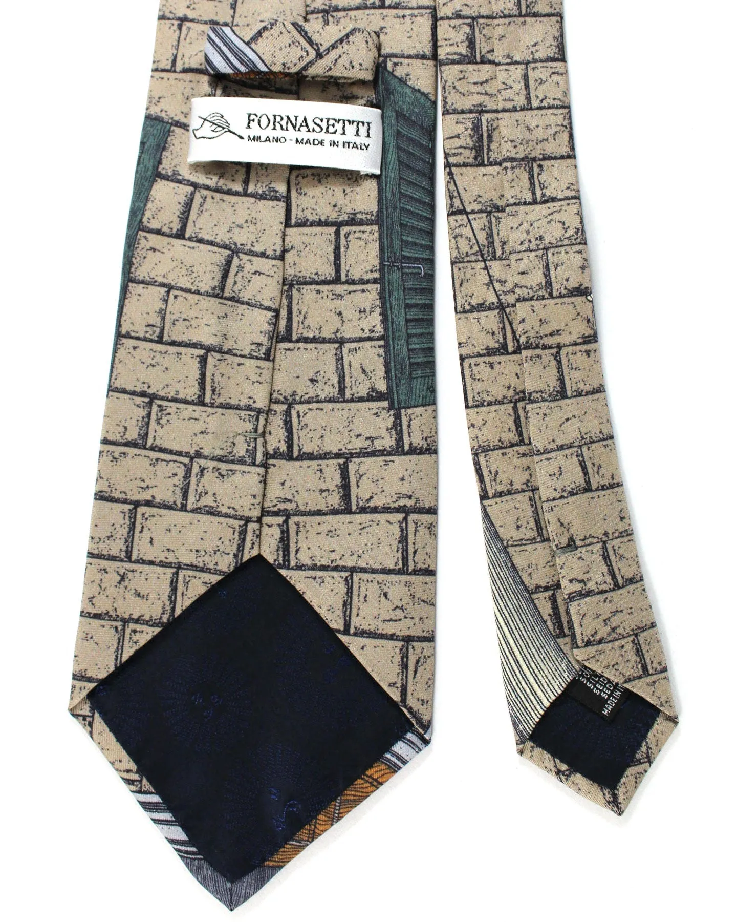 Fornasetti Silk Tie Taupe Gray Architectural Design - Wide Necktie