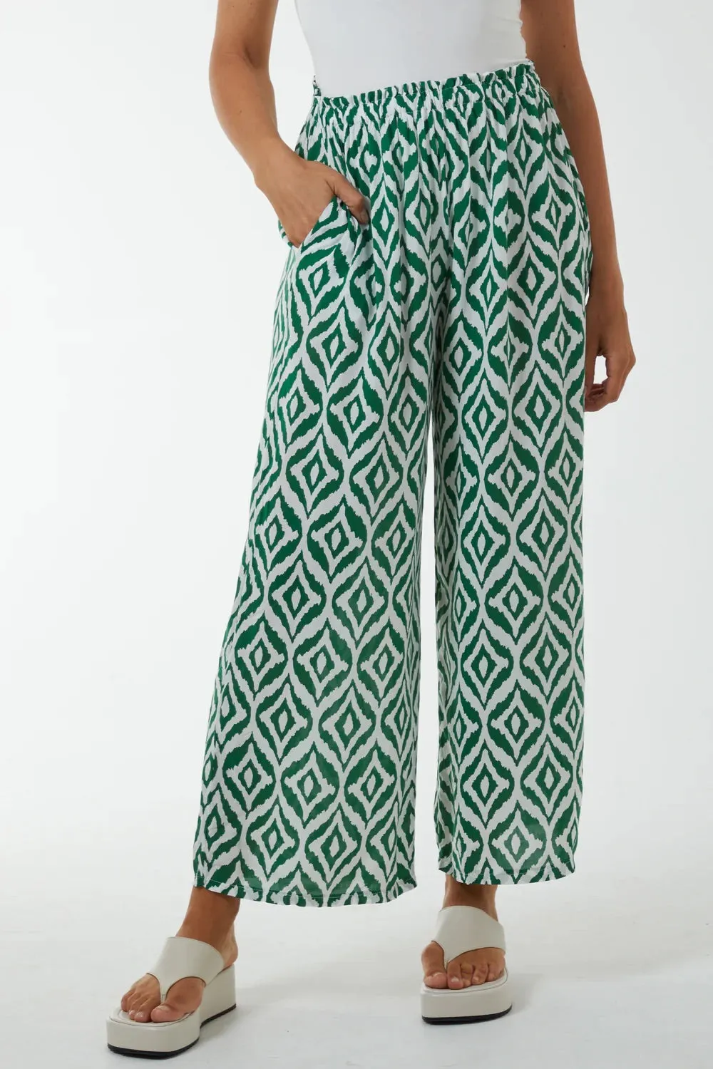 Geometric Print Black And White Wide Leg Trousers