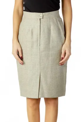 Gray Beige Houndstooth Pencil Skirt