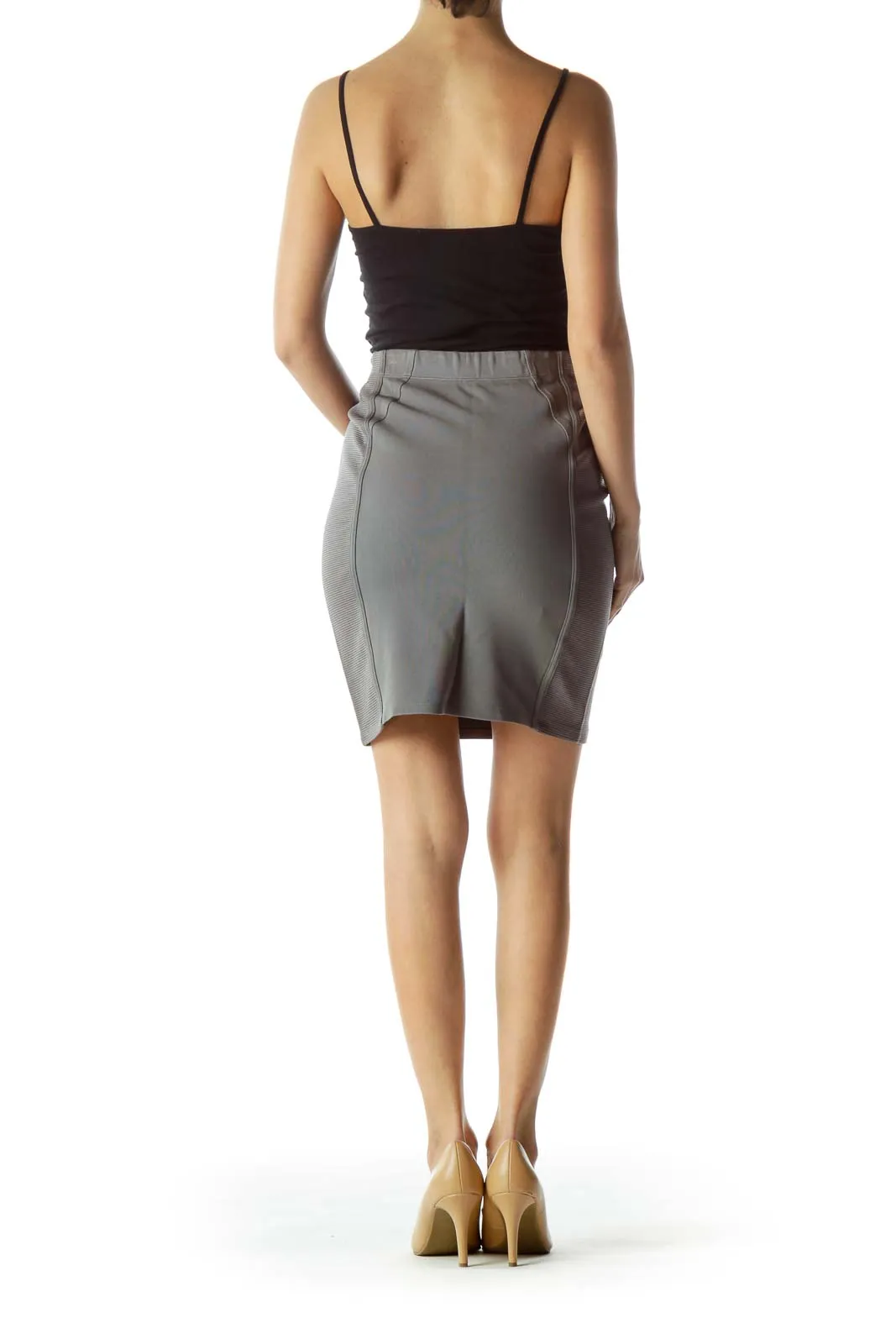 Gray Fitted Pencil Skirt