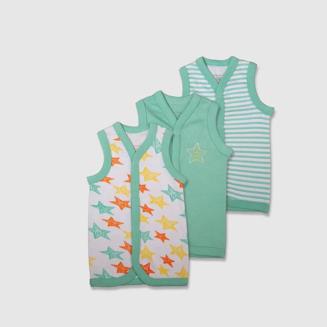 Green Star Sleeveless Baby Vest Set