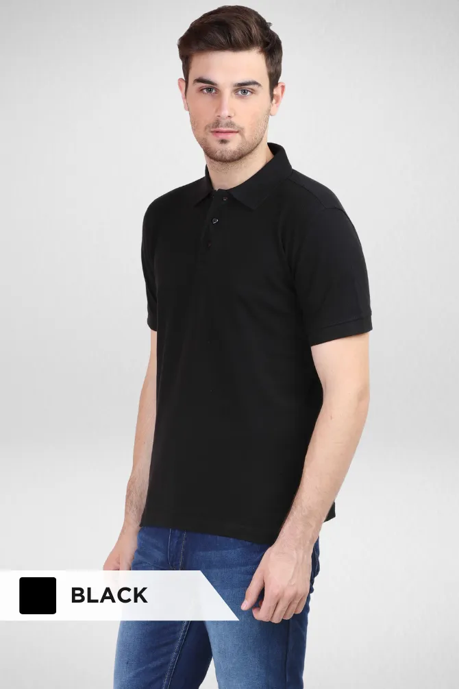 Grey Melange and Black Polo T-Shirts Combo for Men