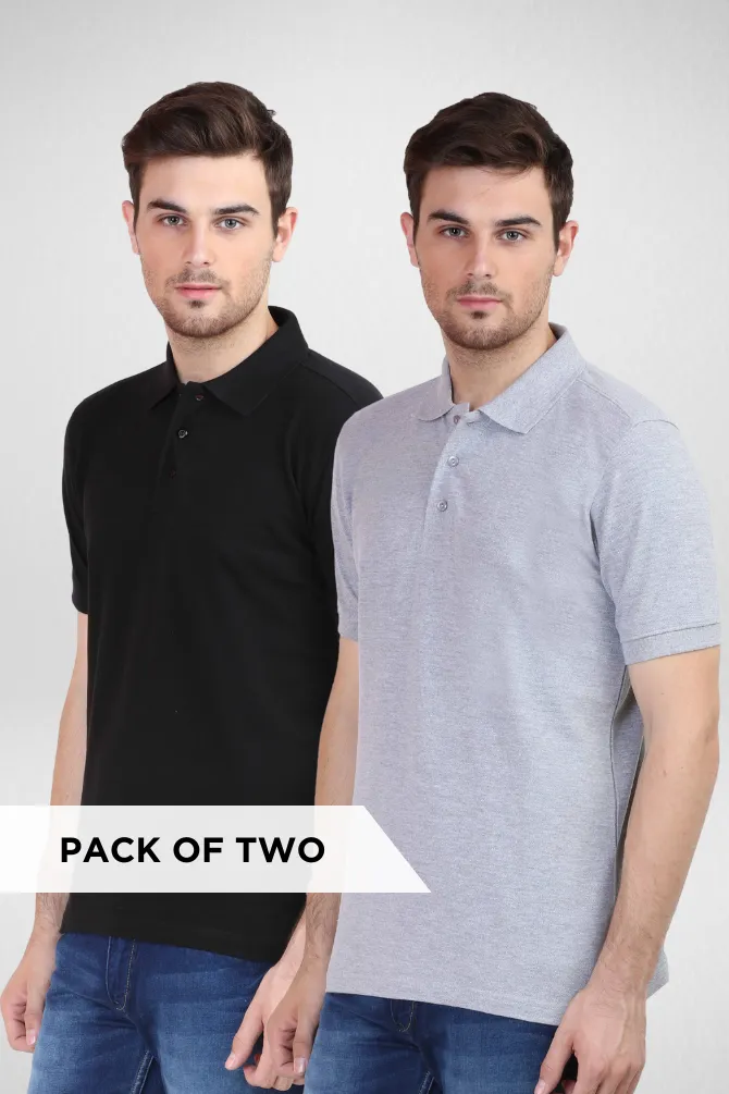 Grey Melange and Black Polo T-Shirts Combo for Men