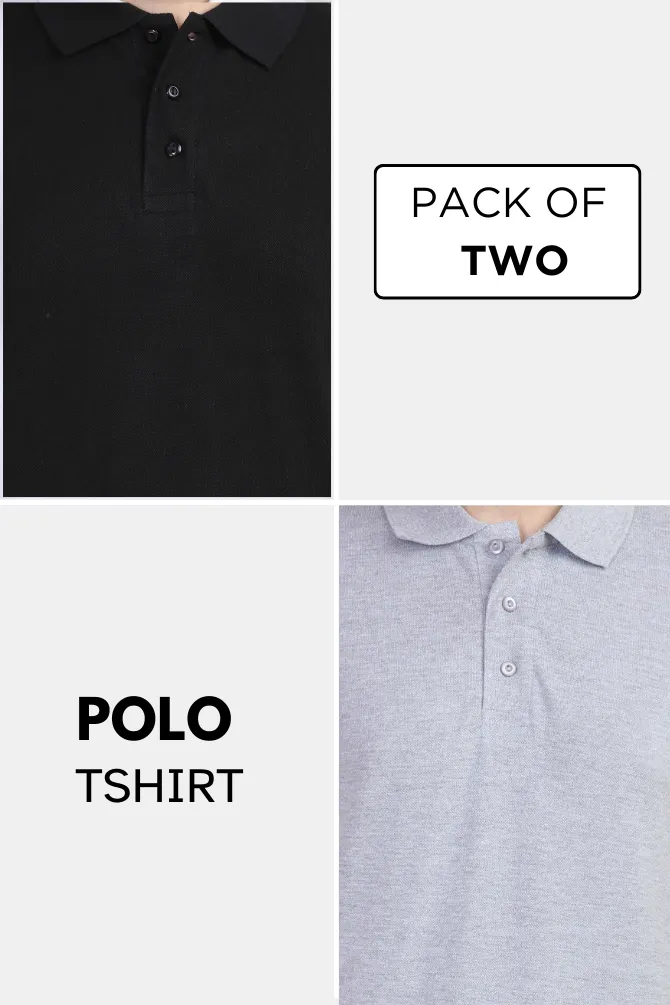 Grey Melange and Black Polo T-Shirts Combo for Men