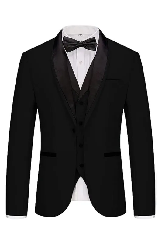 Gustave Classic Black Three-Piece Shawl Lapel Suit for Men