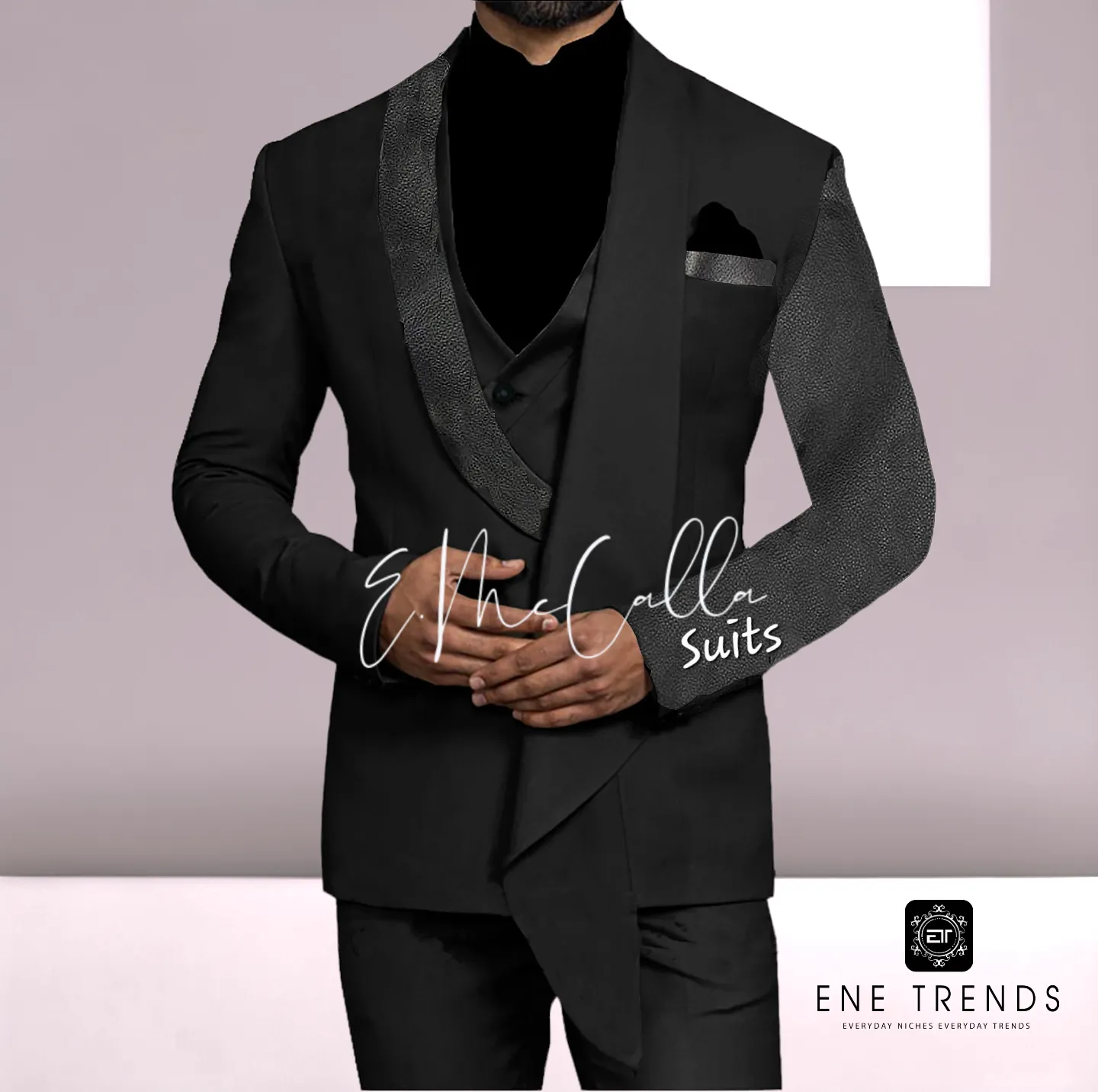 Handmade Custom Event Party Suit Designed by E.McCalla Suits - Leather Lapel