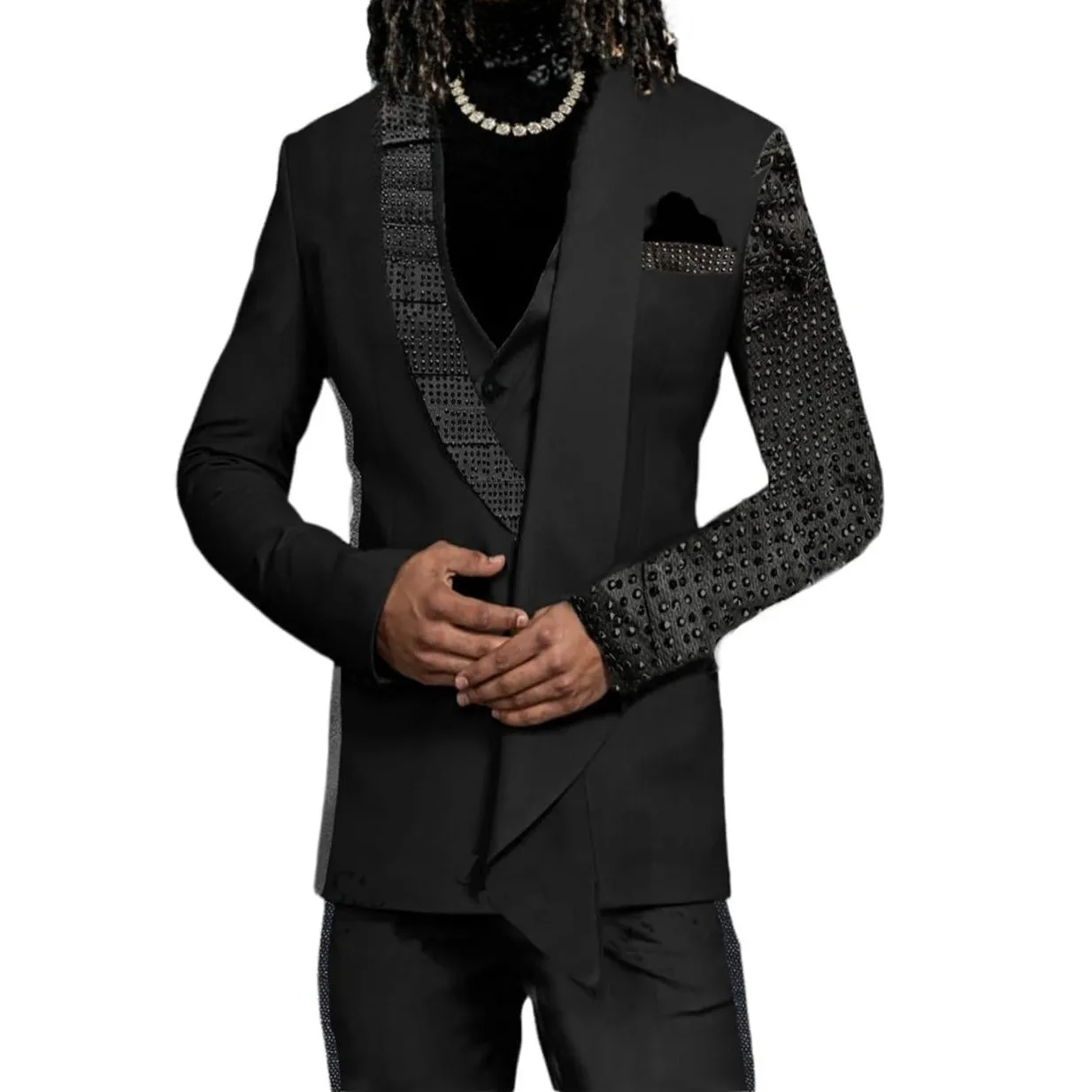 Handmade Custom Event Party Suit Designed by E.McCalla Suits - Leather Lapel