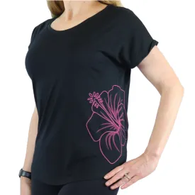 Hawaiian Hibiscus Tattoo Relaxed Fit Short Sleeve T Shirt - Dolman Sleeve