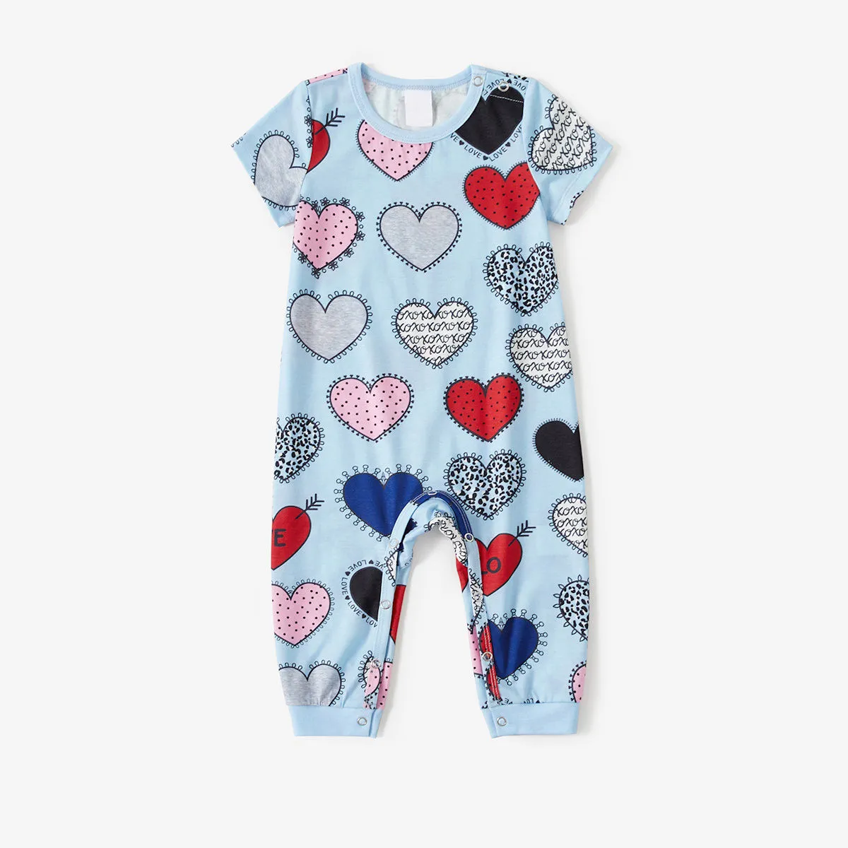 Heart Print Short Sleeve Matching Valentines Pajamas Papa Mama and Little Love