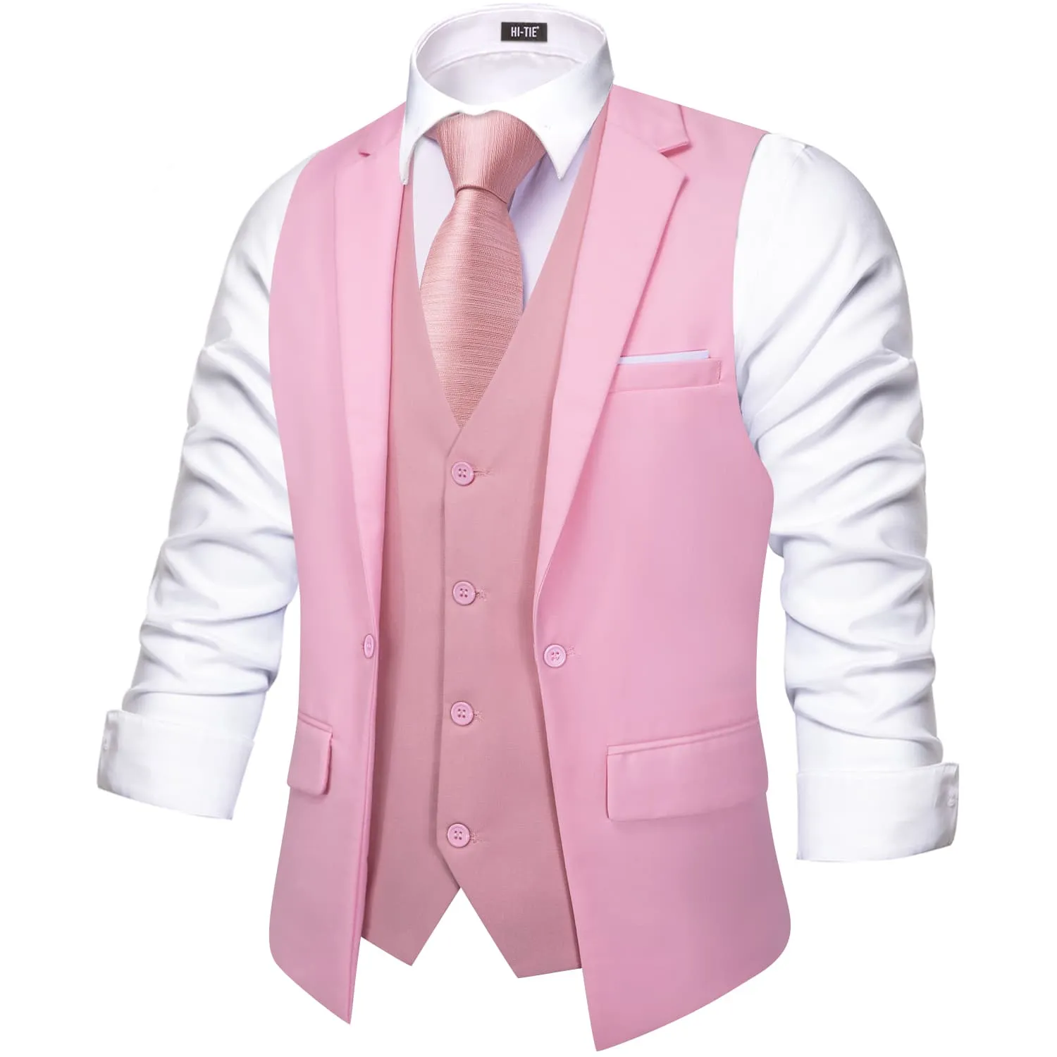 Hi-Tie Suit Vest Layered Waistcoat Pink LightCoral Vests for Wedding