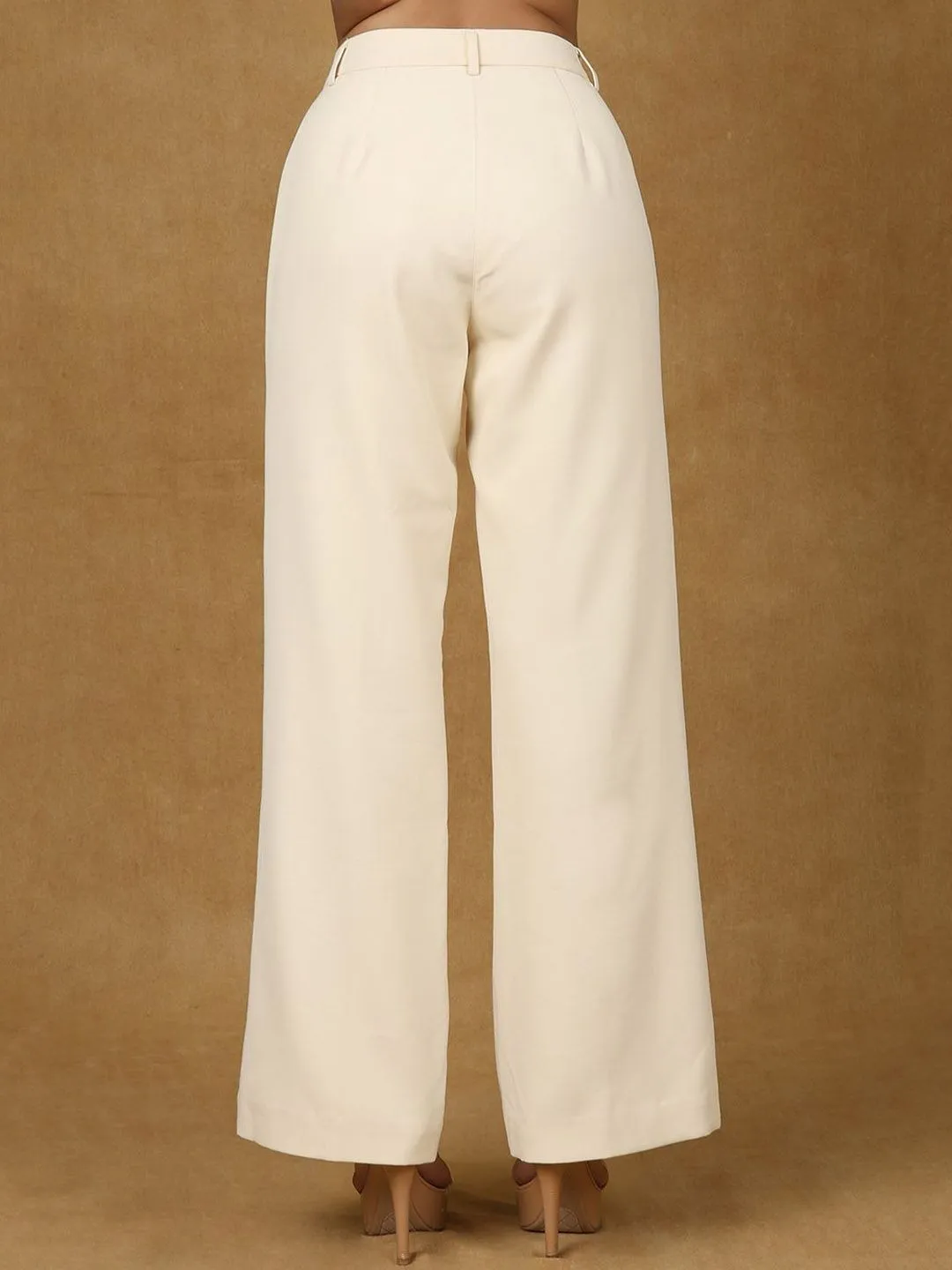 Ivory Pleated High Waist Wide Leg Trouser