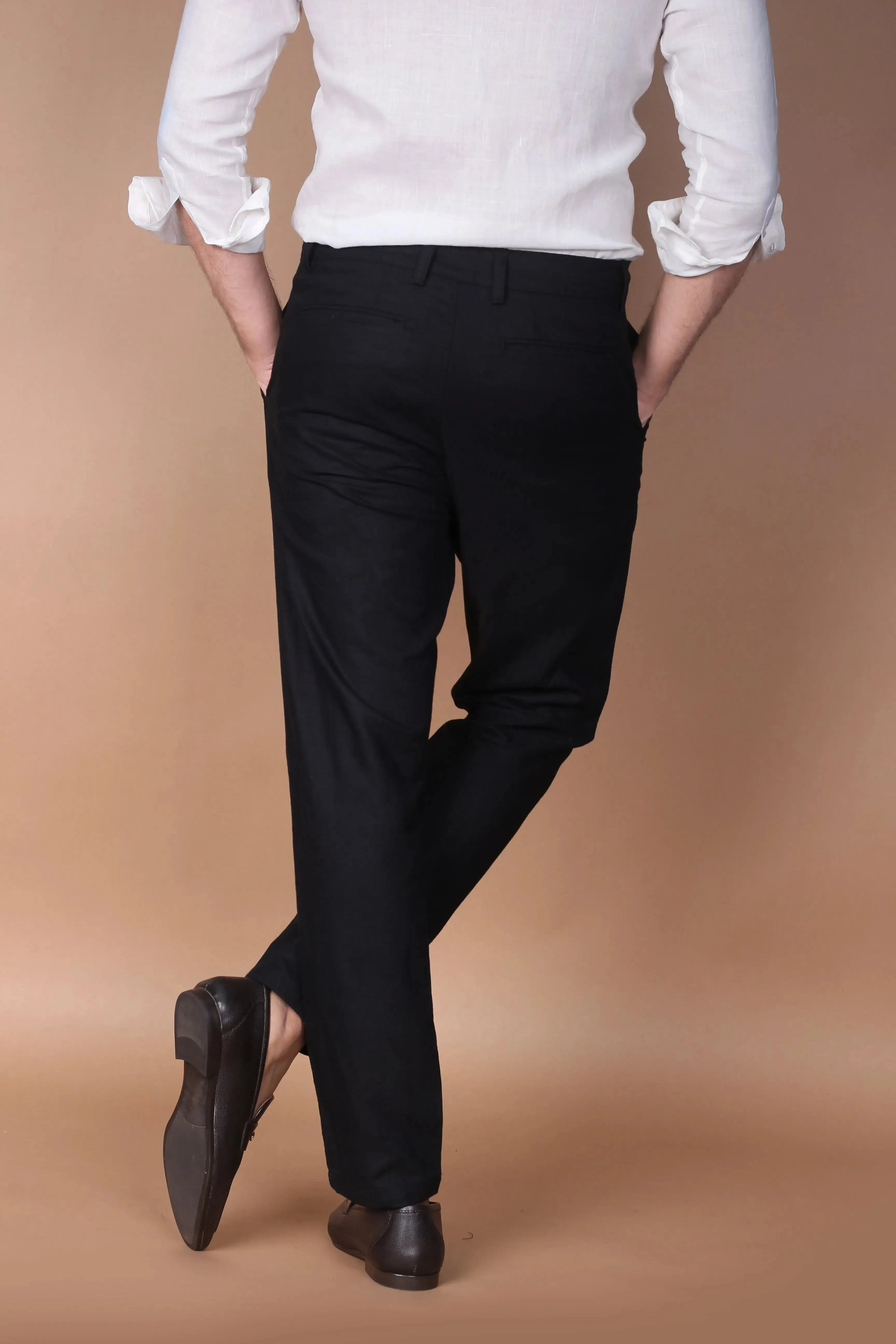 Jet Black Linen Trousers