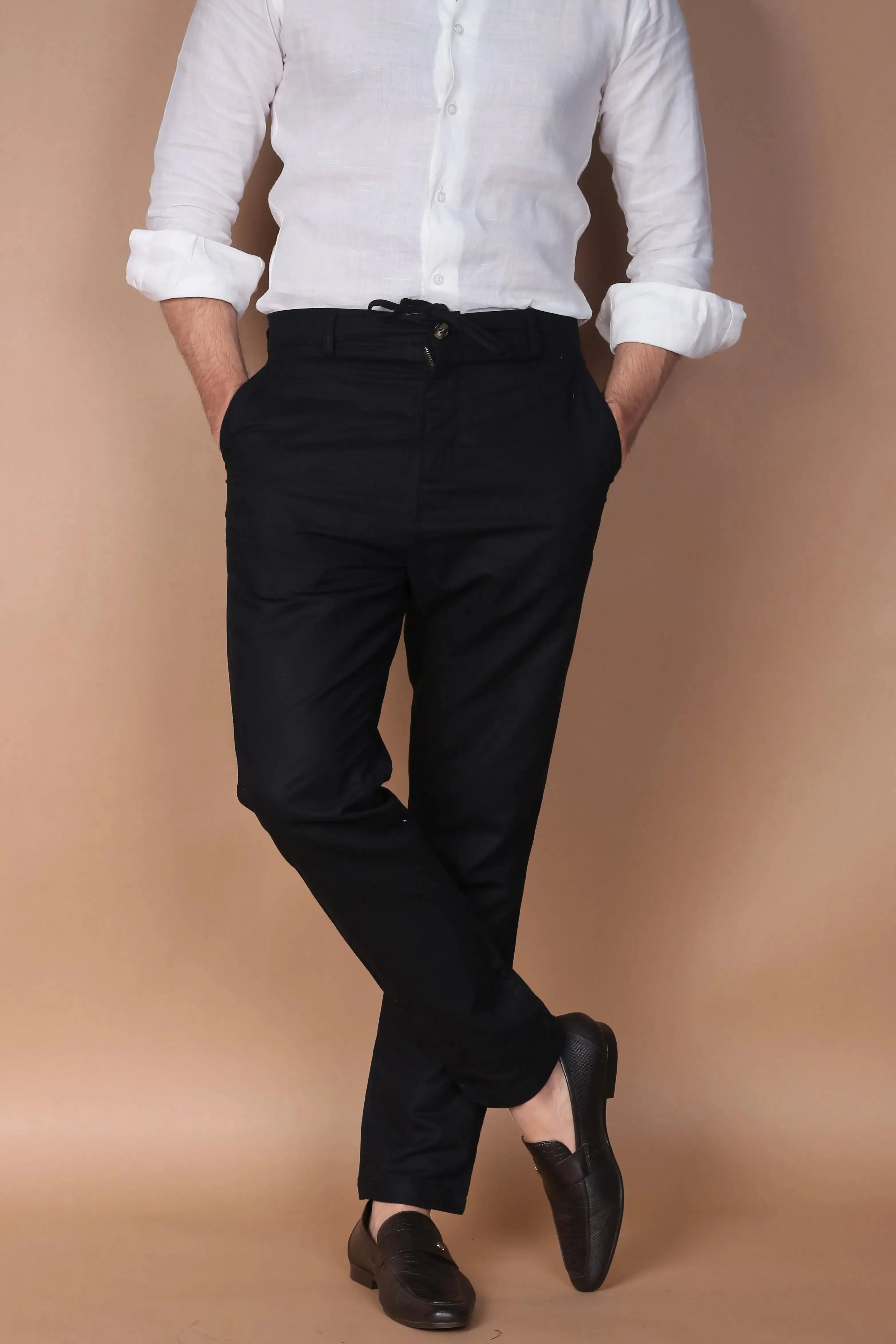 Jet Black Linen Trousers