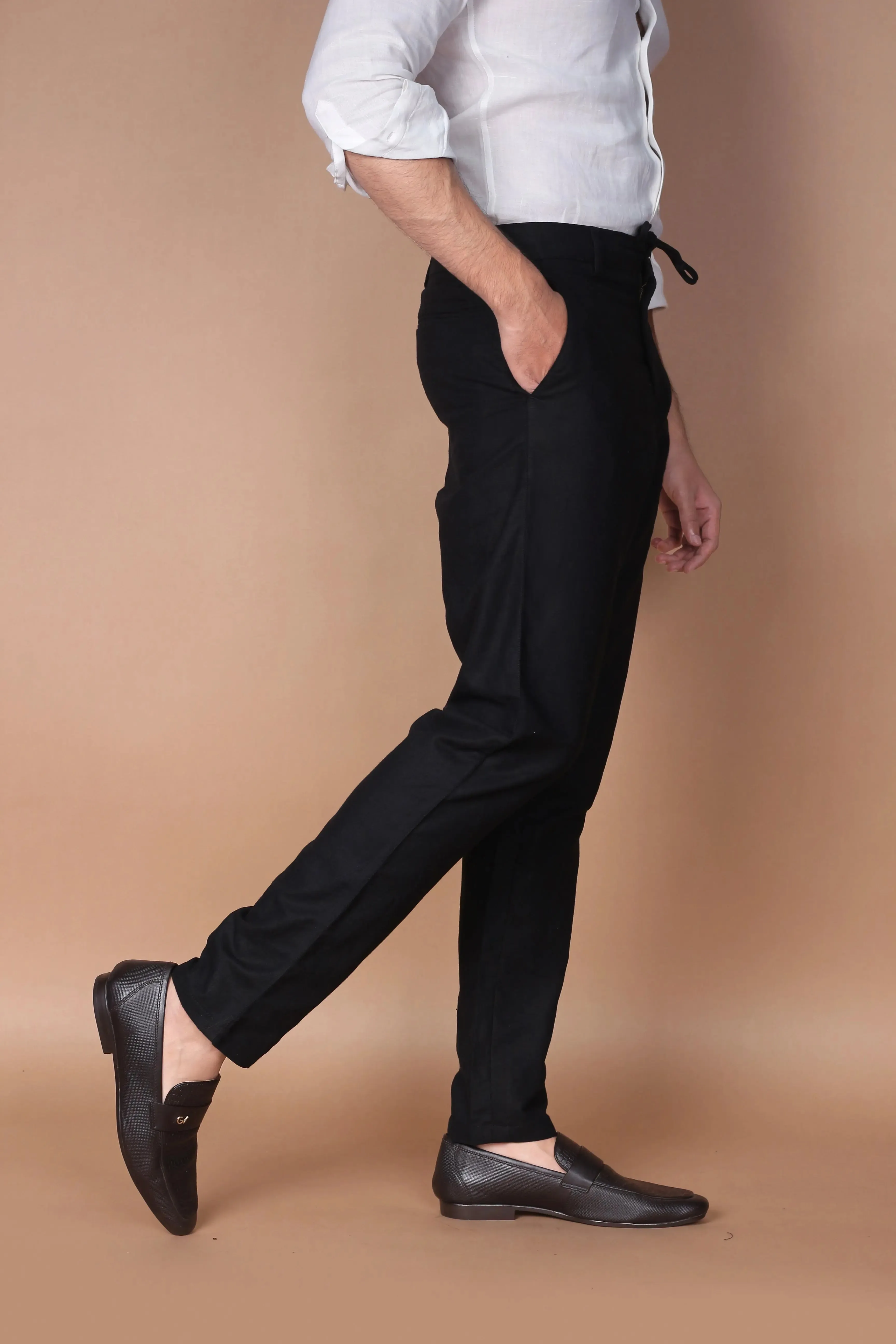 Jet Black Linen Trousers