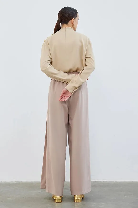 Judi Pleated Loose High Waist Trousers Cappuccino