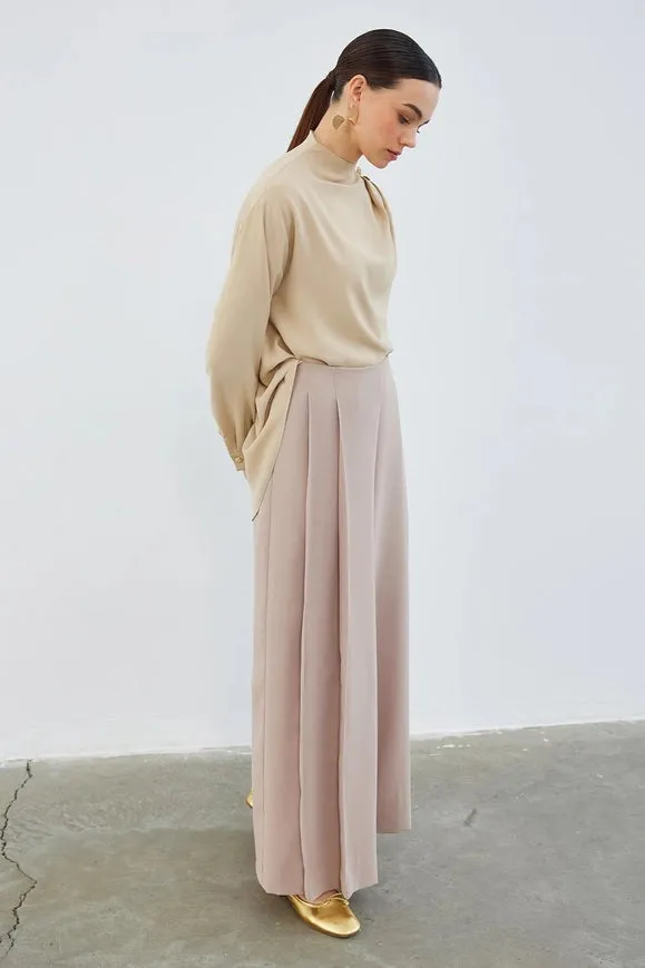 Judi Pleated Loose High Waist Trousers Cappuccino