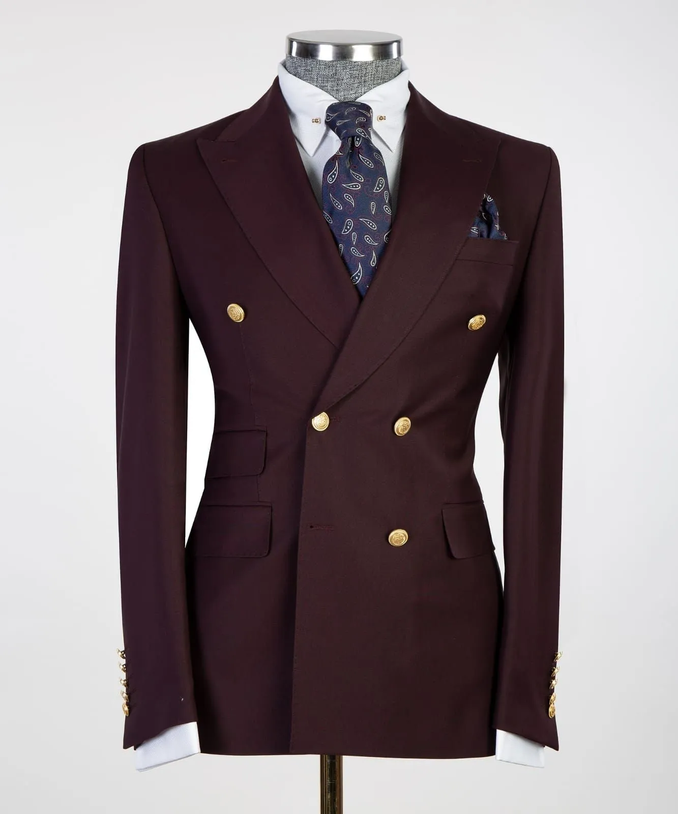 Kenneth Trendy Burgundy Peak Lapel Double Breasted Men’s Suits