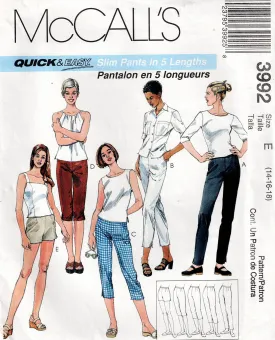 McCall's 3992 Womens EASY Slim Pants in 5 Lengths Out Of Print Sewing Pattern Sizes 14 - 18 UNCUT Factory Folded