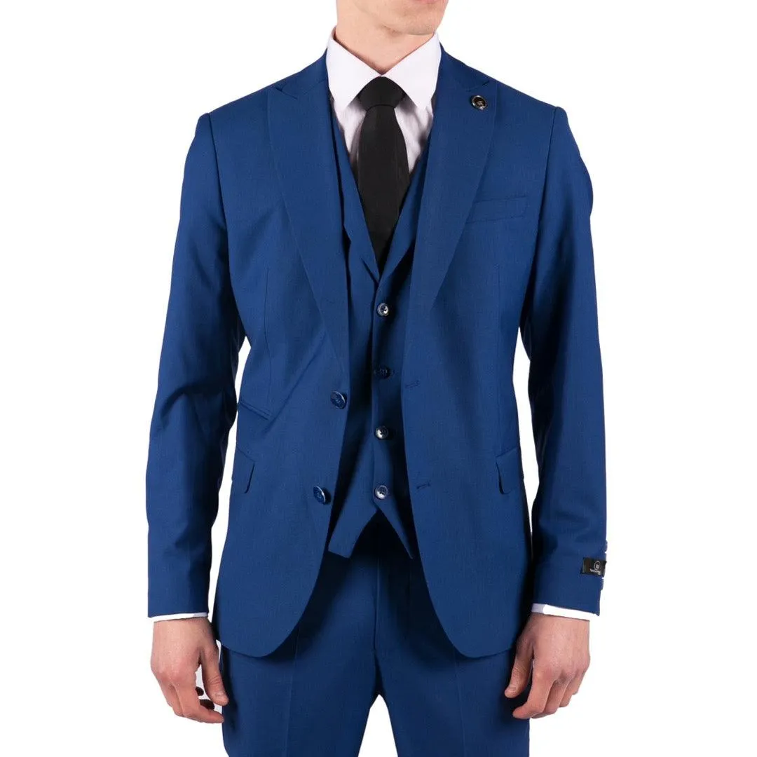 Mens 3 Piece Royal Blue Tailored Fit Suit Best Man Groom Prom Wedding Classic