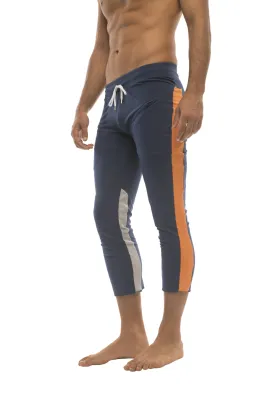 Mens 4/5 Zipper Pocket Capri Yoga Pants (Royal w/Orange & GREY)