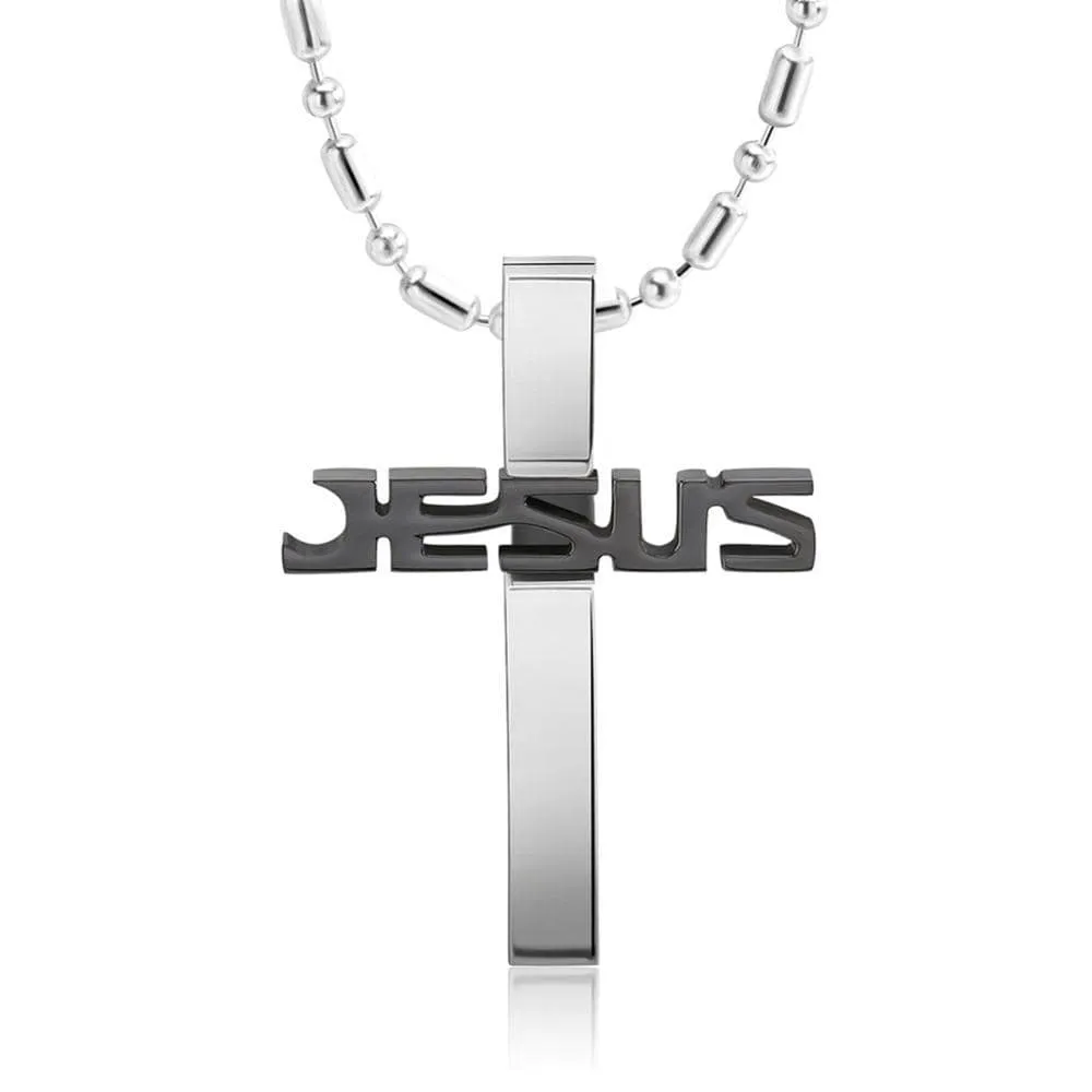 Men's Christian Necklace <br> Jesus Name (Black)